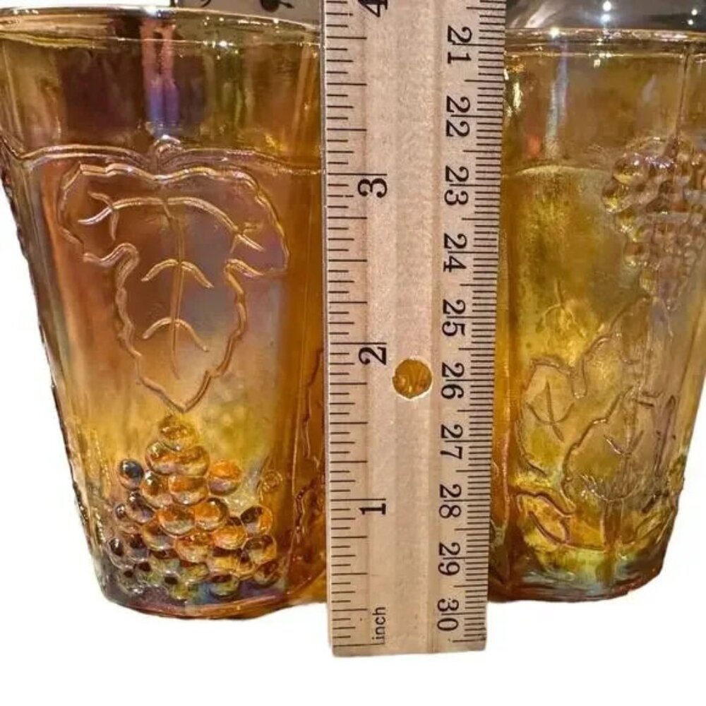 Carnival 4"  Harvest Grape Amber Iridescent Juice Drinking Glass Colony set of 6